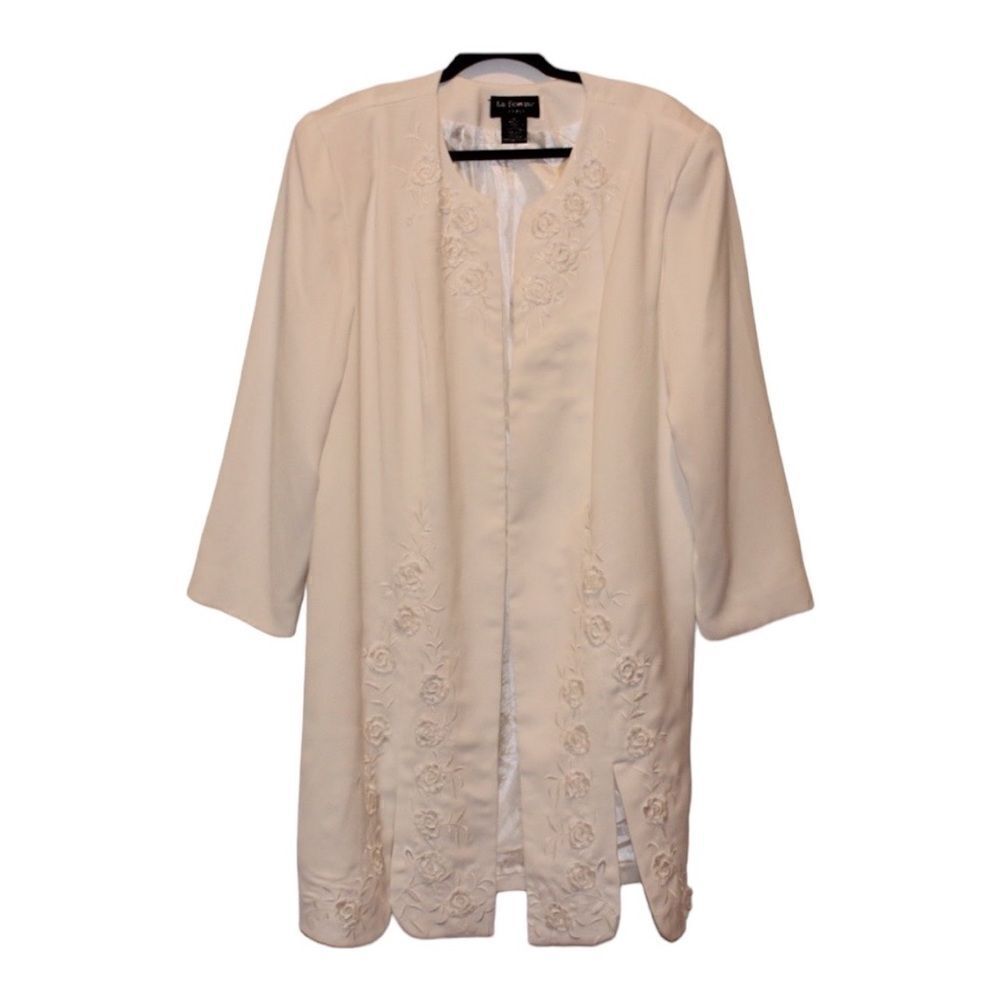 La Femme Paris White Embroidered Long Coat Women Size 18W